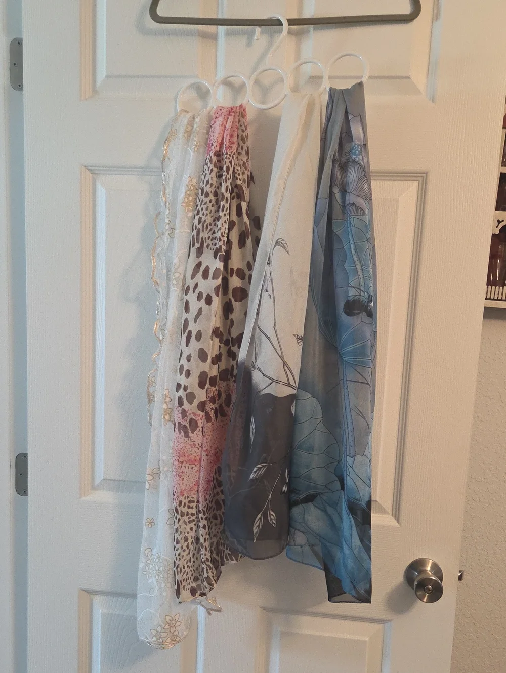 Elegant Sheer Decorative Scarves  Set of 4 - White, Leopard Print, Gray-Blue